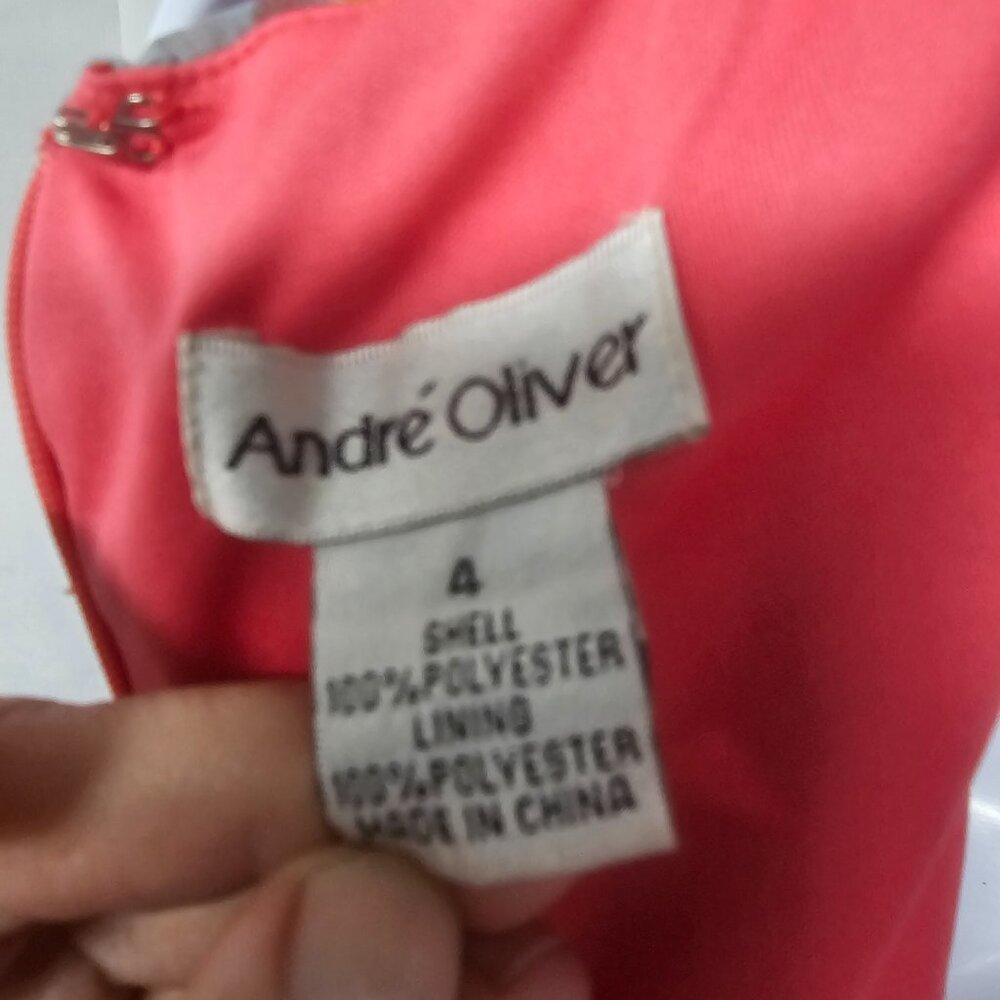 Andre Oliver Dress Coquette Sleeveless Pink Orange Retro 4 - Picture 11 of 13